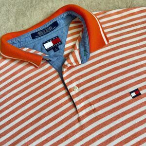 Vintage 90s Tommy Hilfiger polo orange stripes men’s L preppy Heritage blokecore